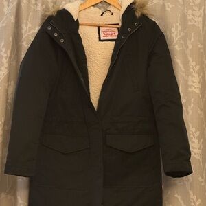 Levi's Black Puffer Jacket with Faux Fur Trim